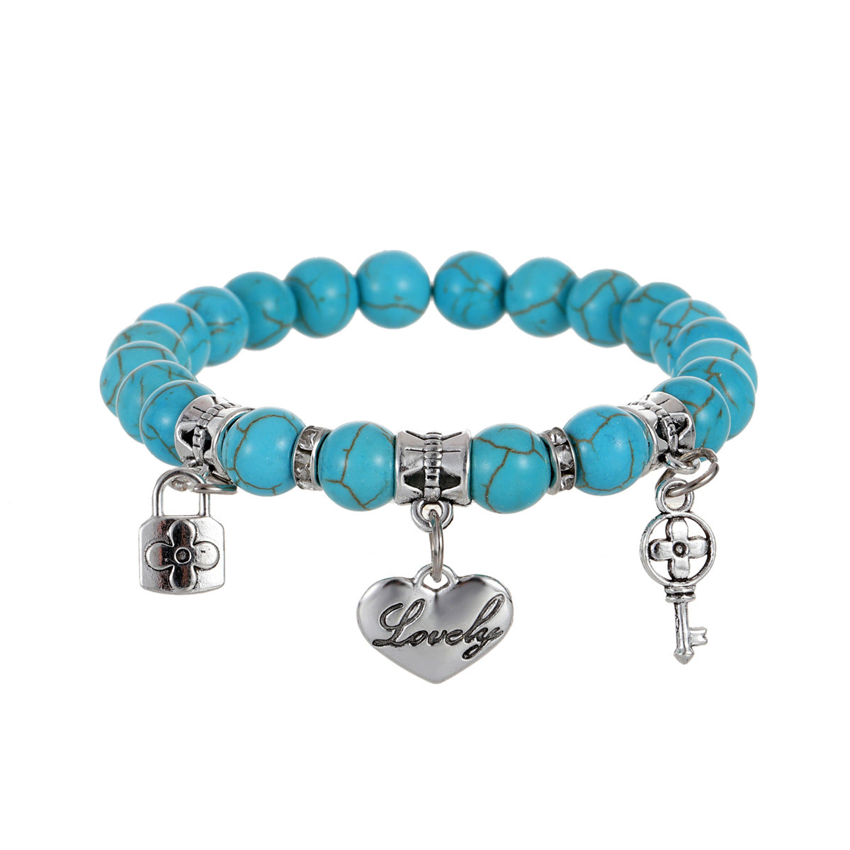 Brazalete colgante de corazón de llave de cuentas de Turquesa Turquoise al por mayor